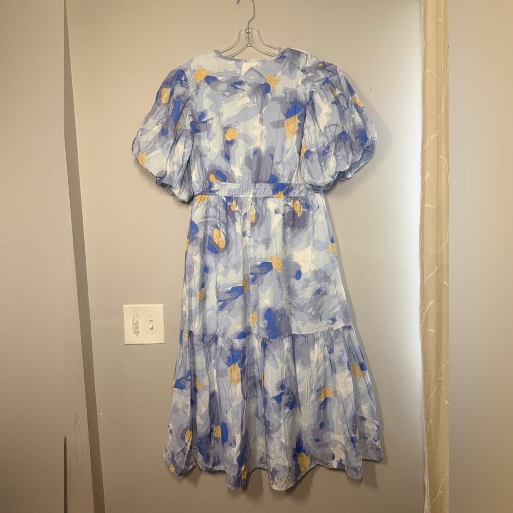 Jessica Simpson Blue and White Floral Puff-Sleeve Midi Dress - Picture 3 of 4